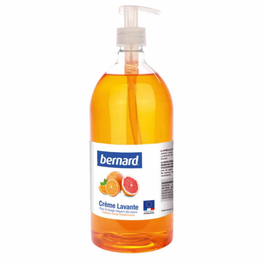 Crèmes lavantes Bernard parfum orange-pamplemousse, flacon de 1L