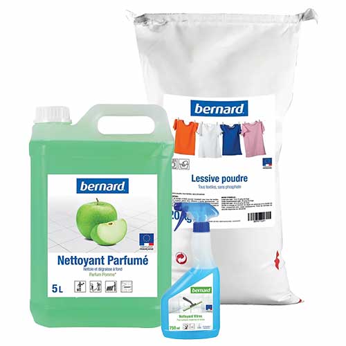 Produits d’entretien : nettoyants surfaces, vaisselle, vitres, lessive, désodorisants 