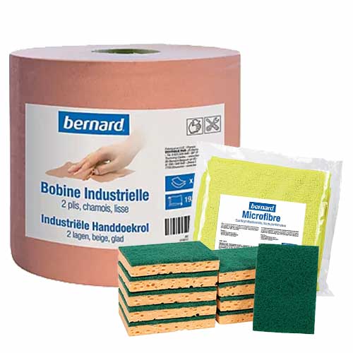 Groene sponzen, vaatdoeken, handdoekrol, poetsdoek 